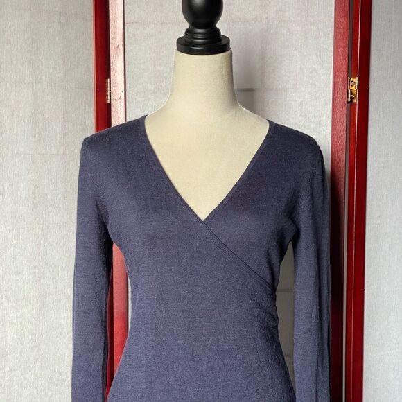 Ann Taylor LOFT Petites Blue Wrap Wool Blend Long Sleeve Dress (Sm/Petite) - Picture 10 of 10